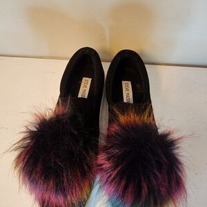 Steve Madden Women's Black and Multicolor Fur Pom Pom Shoes